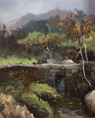 手绘水彩梦幻春天风景插画