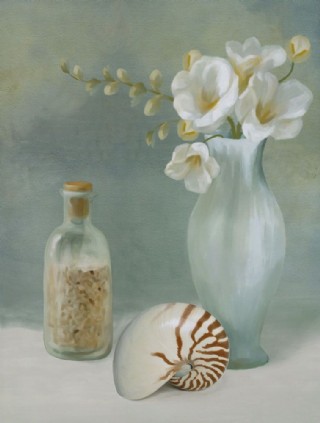 海螺花瓶静物油画图片