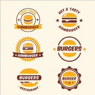 四个手绘水彩汉堡标志