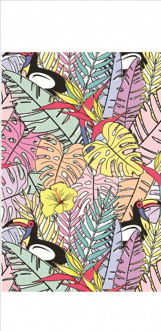 热带植物鸟类花朵四方连续底纹