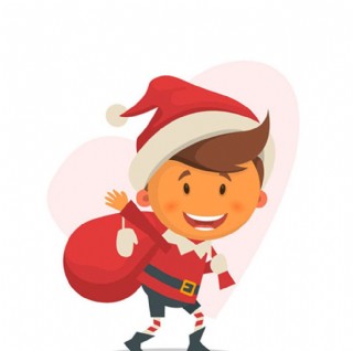 卡通背礼物的圣诞节男孩