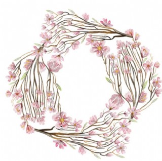 手绘水彩樱花花环