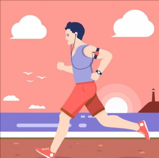 卡通在海边跑步的男子