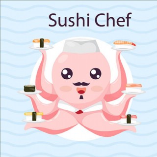 卡通做寿司的章鱼厨师