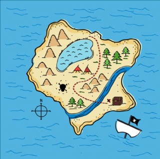 手绘卡通海盗宝藏地形图