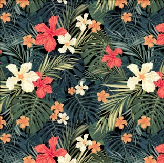 热带植物花卉四方连续底纹