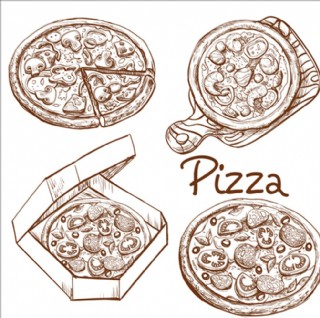一组手绘披萨插图