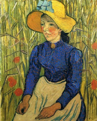 戴草帽的年轻农妇人物油画装饰